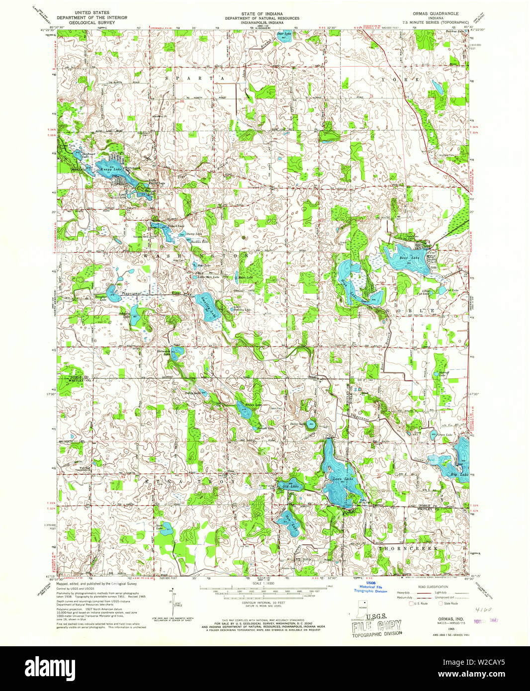 USGS TOPO Map Indiana IN Ormas 160778 1965 24000 Restoration Stock Photo