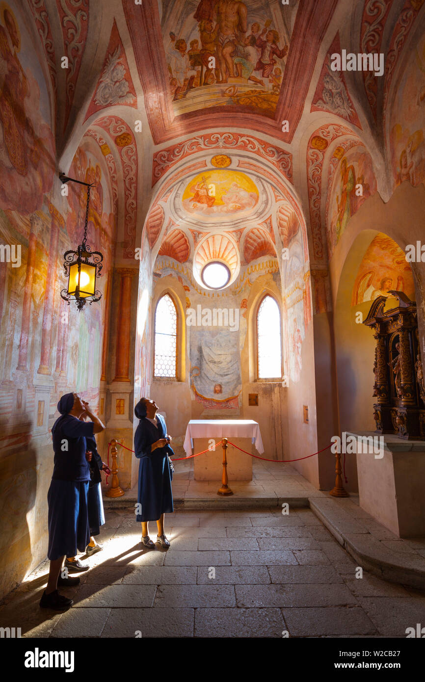 Interior of the 16th century Bled Castle Chapel with illusionist frescoes, Bled Castle, Lake Bled, Bled, Upper Carniola, Julian Alps, Slovenia Stock Photo