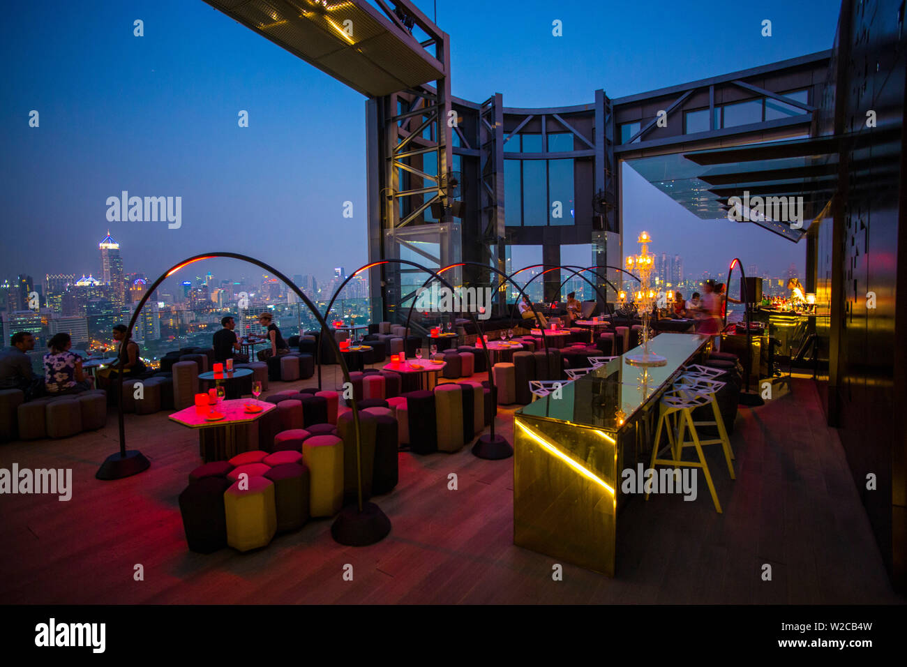 Rooftop bar at So Sofitel Hotel, Lumphini Park, Bangkok, Thailand Stock Photo