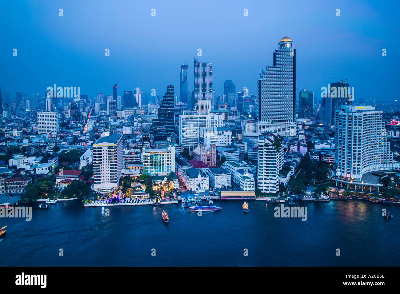 Bangkok Skyline and Chao Phraya river, Bangkok, Thailand Stock Photo