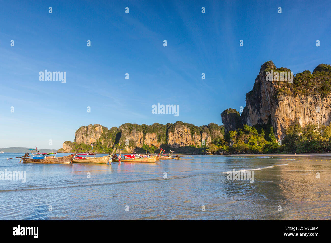 Longtail boats on West Railay beach, Railay Peninsula, Krabi Province, Thailand Stock Photo