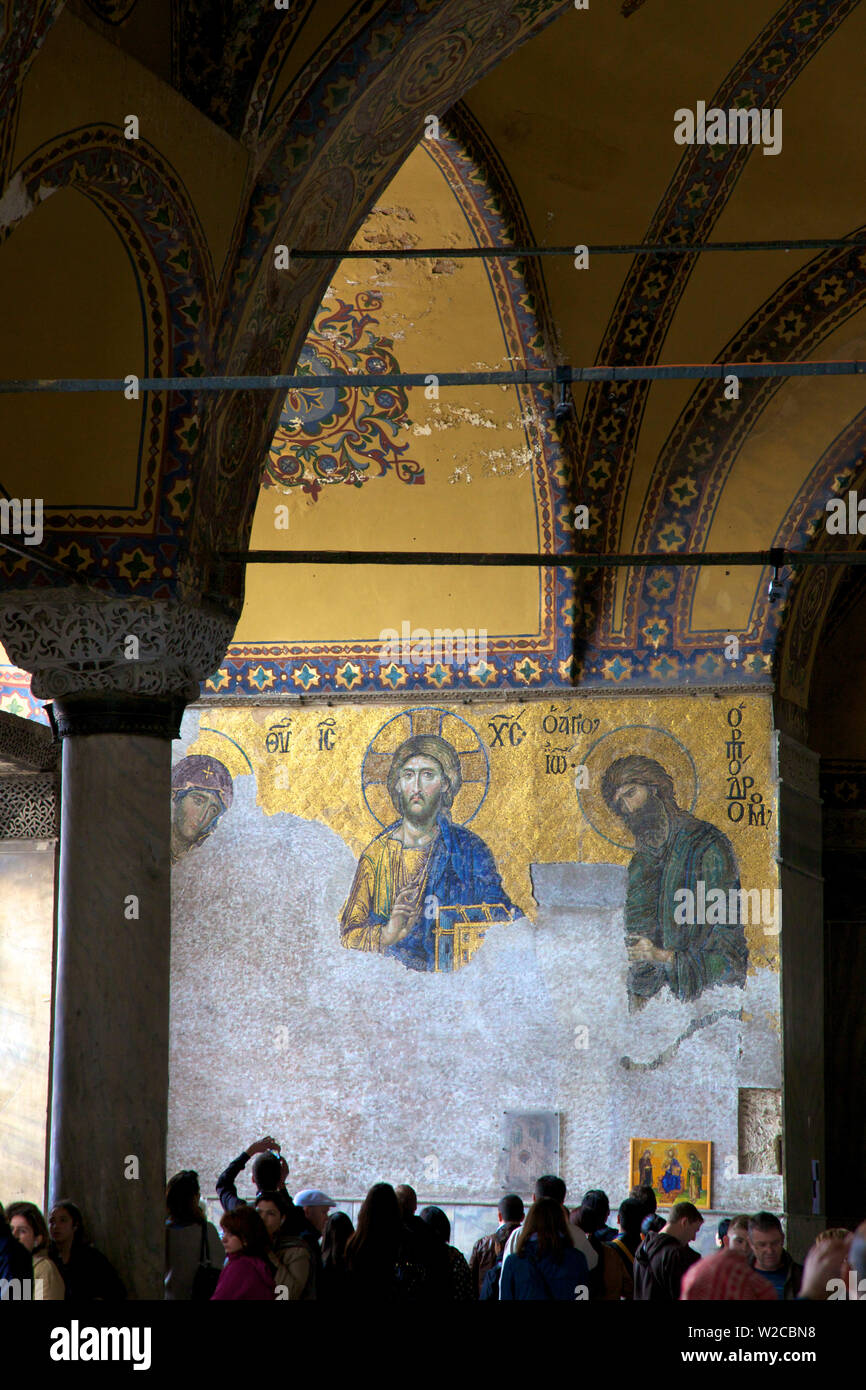 Byzantine Mosaic of Jesus Christ and St John, Interior of Haghia Sophia, (Aya Sofya Mosque), The Church of Holy Wisdom, Istanbul, Turkey Stock Photo
