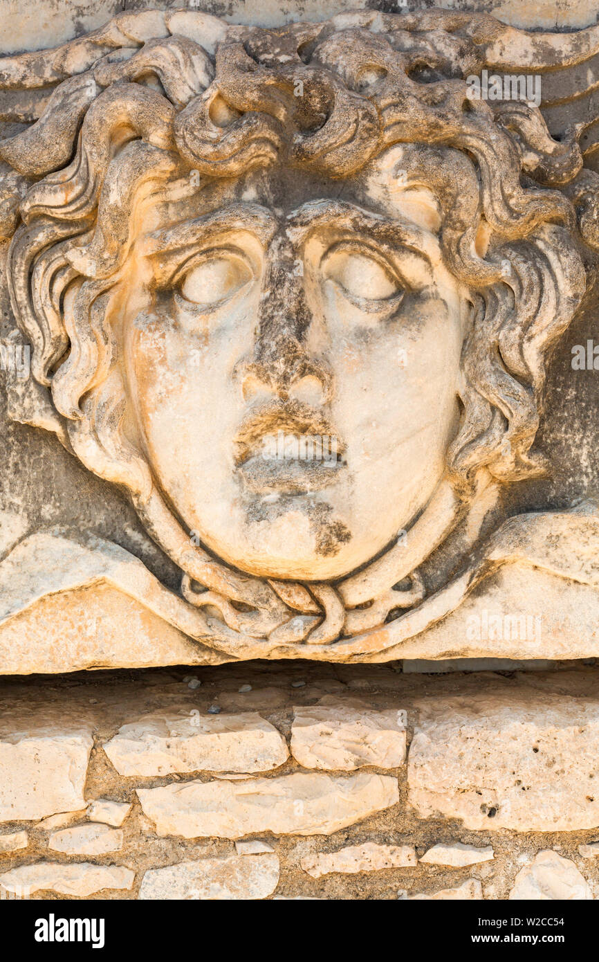 Head of Medusa, ruins of ancient Temple of Apollo, Didyma, Aydin Province, Turkey Stock Photo