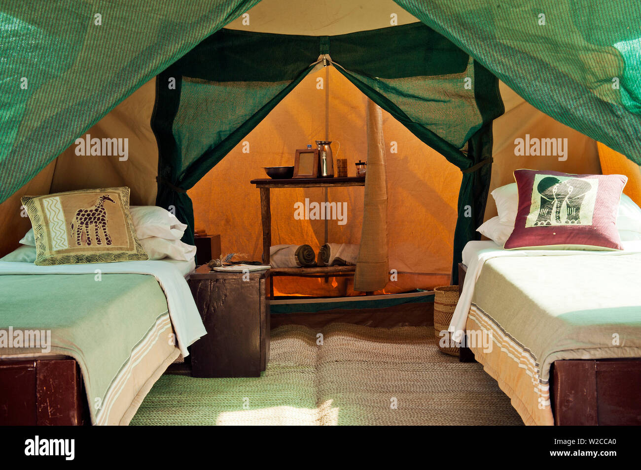 Authentic Tanzania safari tent interior Stock Photo