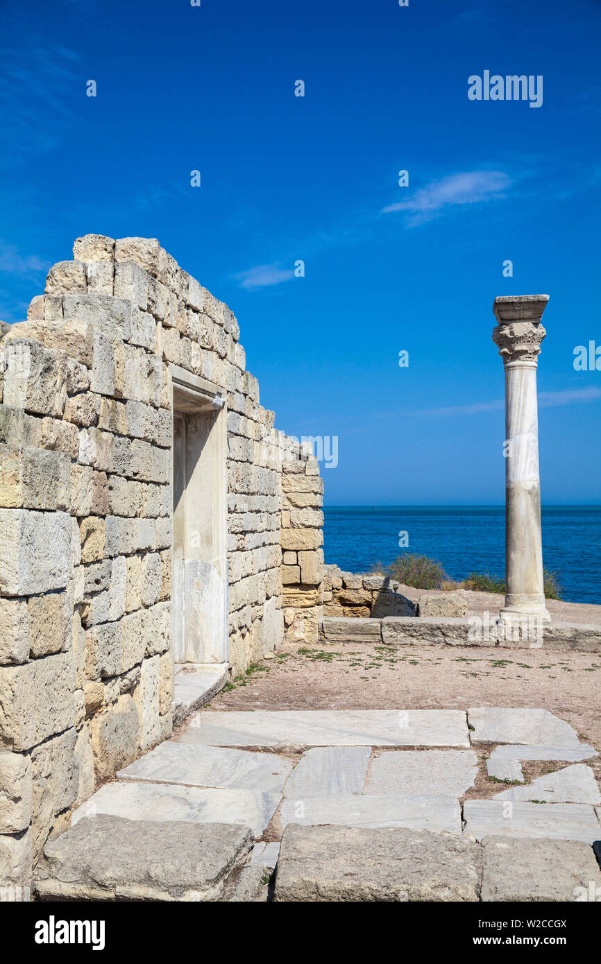 Ukraine, Crimea, Sevastopol, Khersoness, The columns and portico of an early Christian church Stock Photo