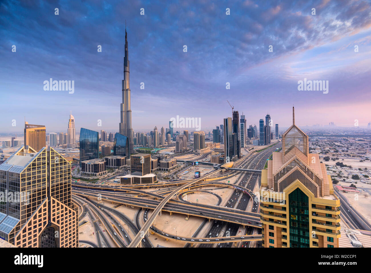 Sheikh Zayad Road and Burj Khalifa, Downtown, Dubai, United Arab Emirates Stock Photo