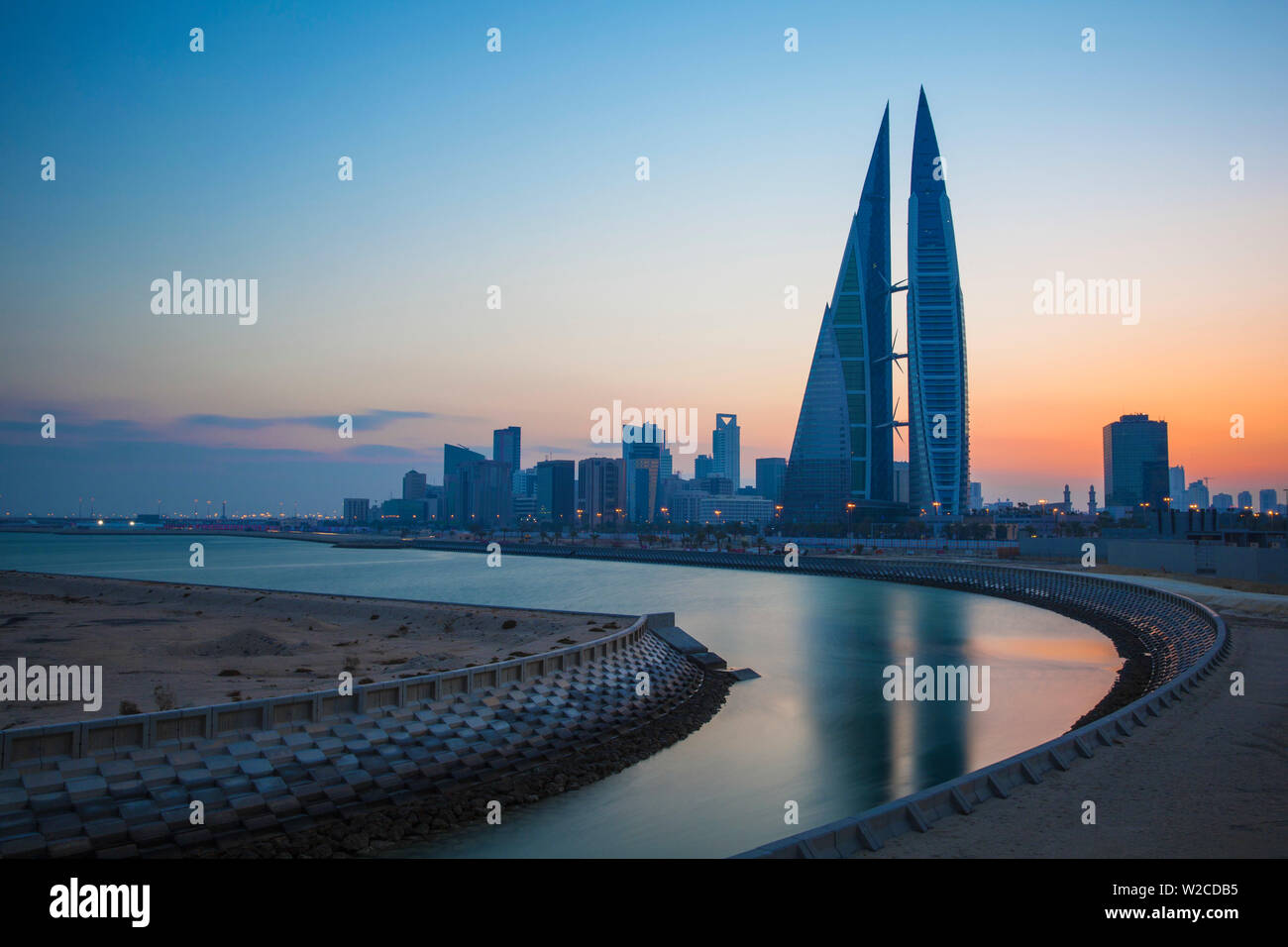 Bahrain, Manama, Bahrain Bay, View of Bahrain World Trade Center Stock Photo