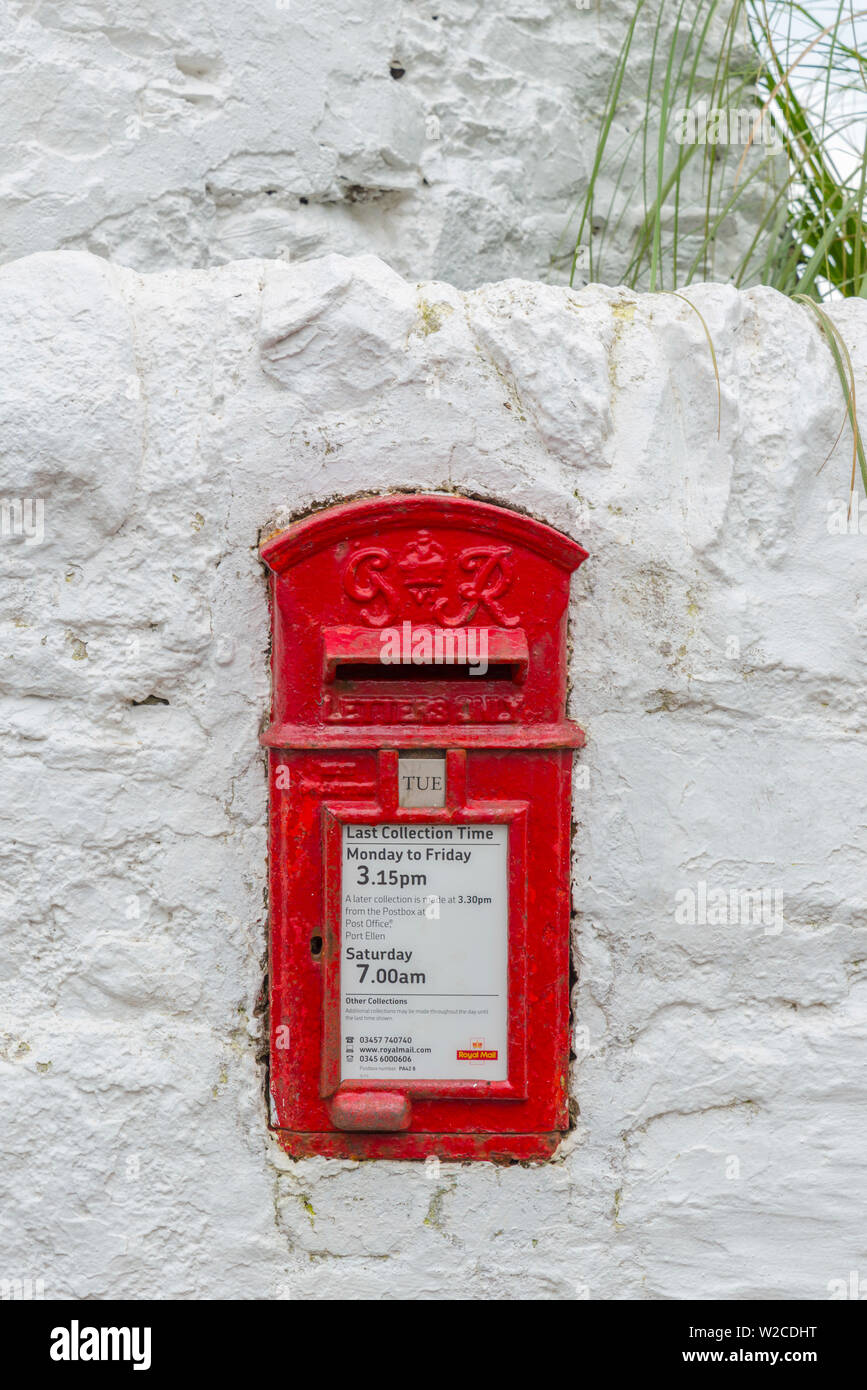UK, Scotland, Argyll and Bute, Islay, Laphroaig Whisky Distillery, Royal Mail Post Box (George VI) Stock Photo