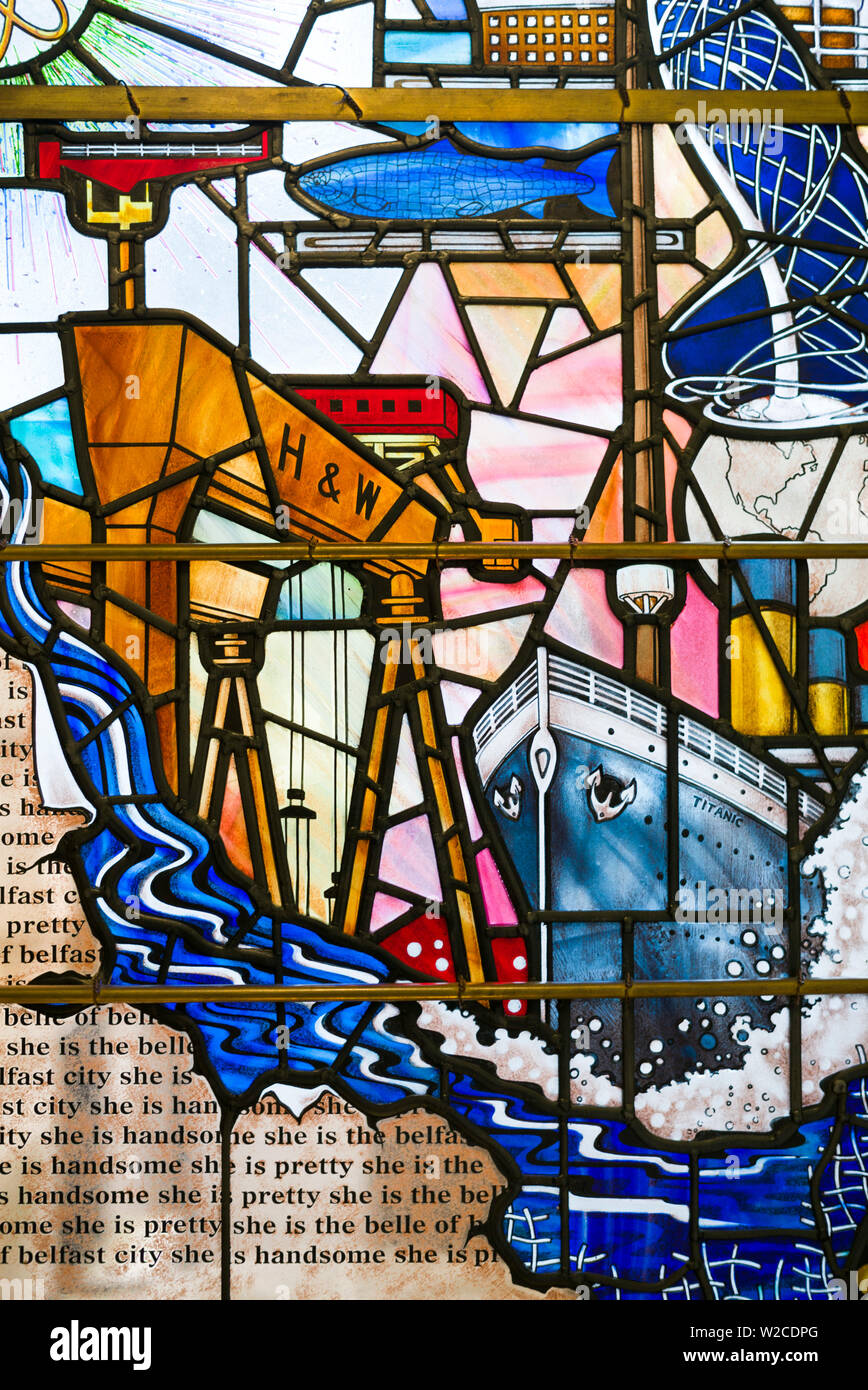 UK, Northern Ireland, Belfast, Belfast City Hall, interior, stained