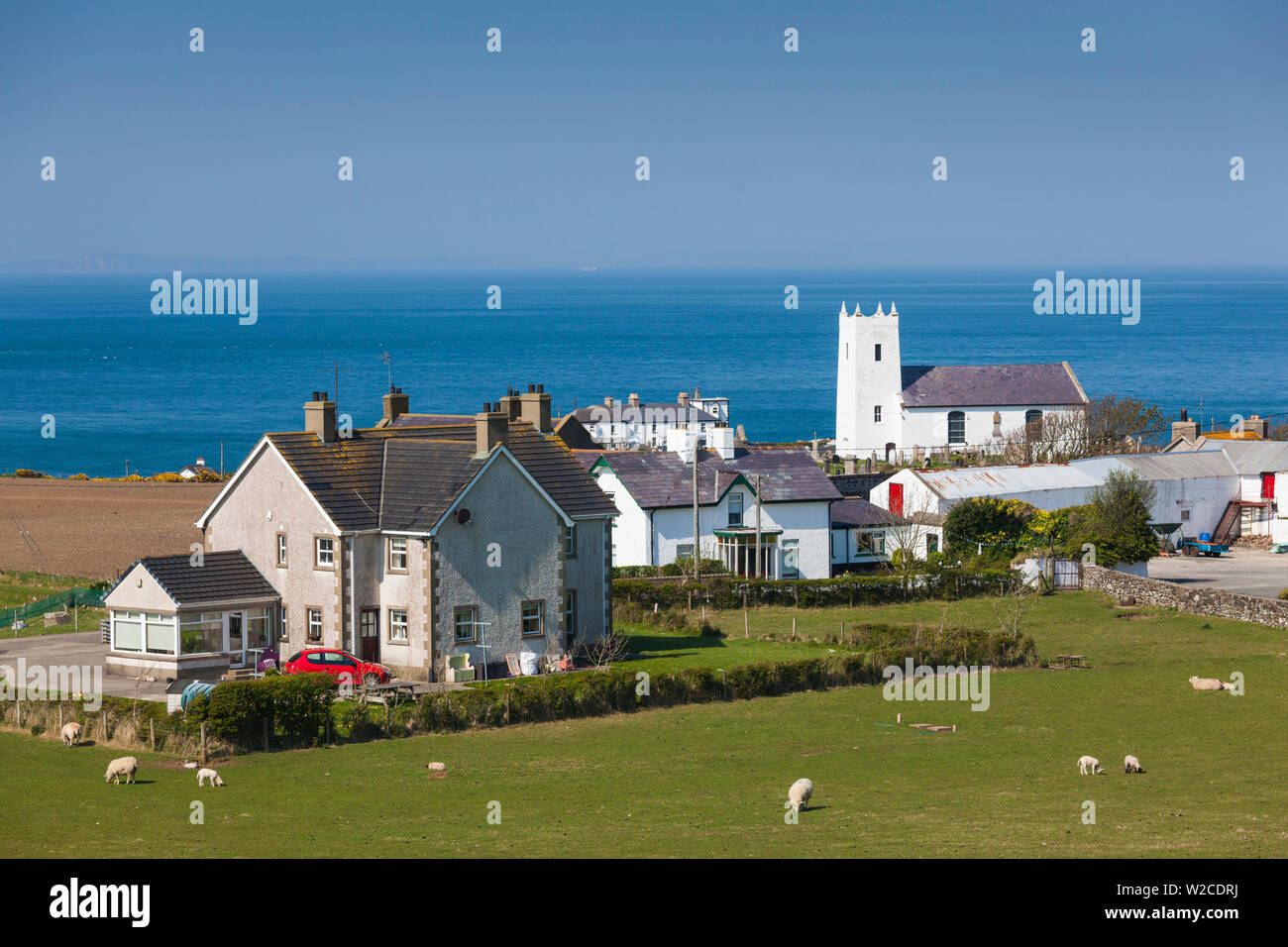 UK, Northern Ireland, County Antrim, Ballintoy, elevated town view Stock Photo