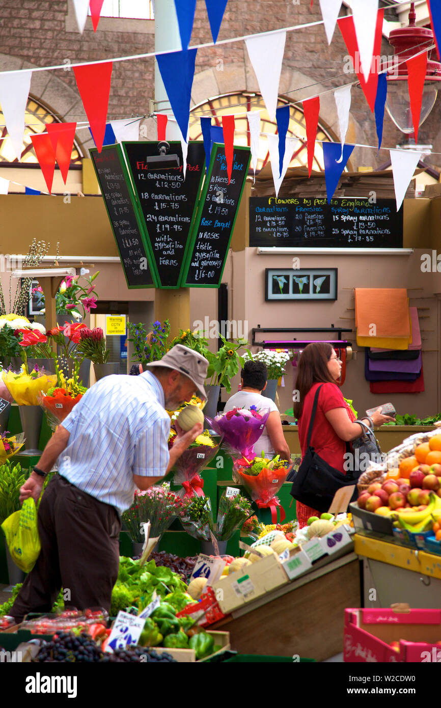 Interior of Central Market, St. Helier, Jersey, Channel Islands Stock Photo
