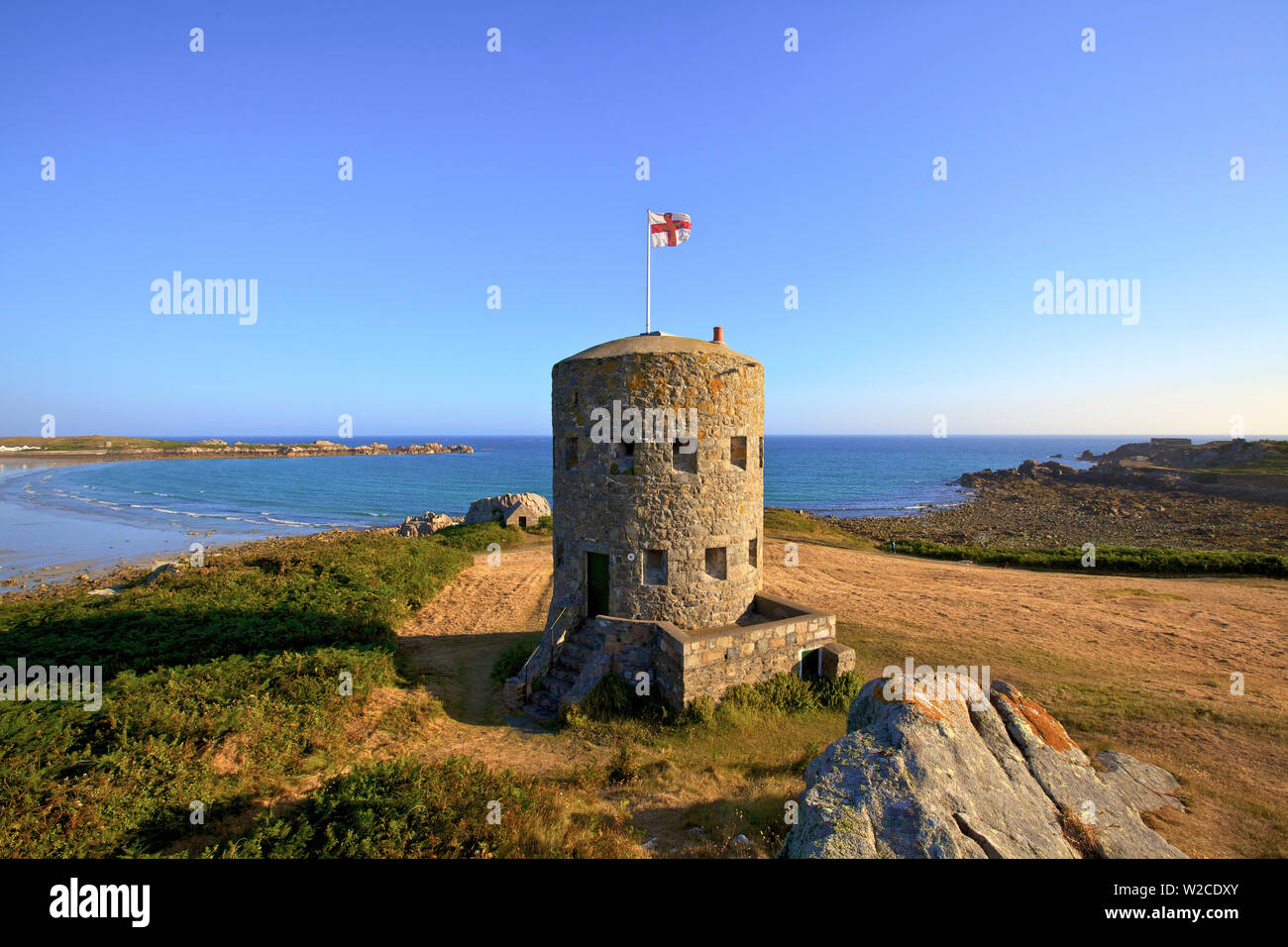 Martello Tower No 5, L'Ancresse Bay, Guernsey, Channel Islands Stock Photo