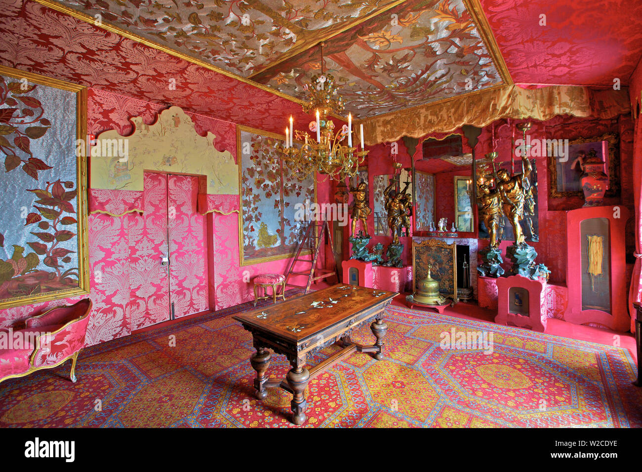 The Red Drawing Room, Hauteville House, Victor Hugo's House, St. Peter Port, Guernsey, Channel Islands Stock Photo