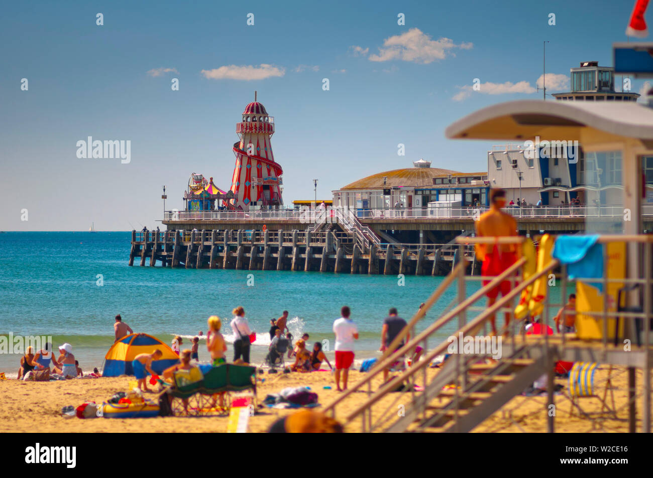 UK, England, Dorset, Bournemouth, East Cliff Beach,Main Pier Stock Photo
