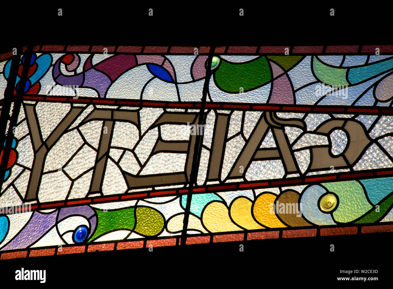 Stained Glass Window at Gaiety Theatre, Douglas, Isle of Man Stock Photo