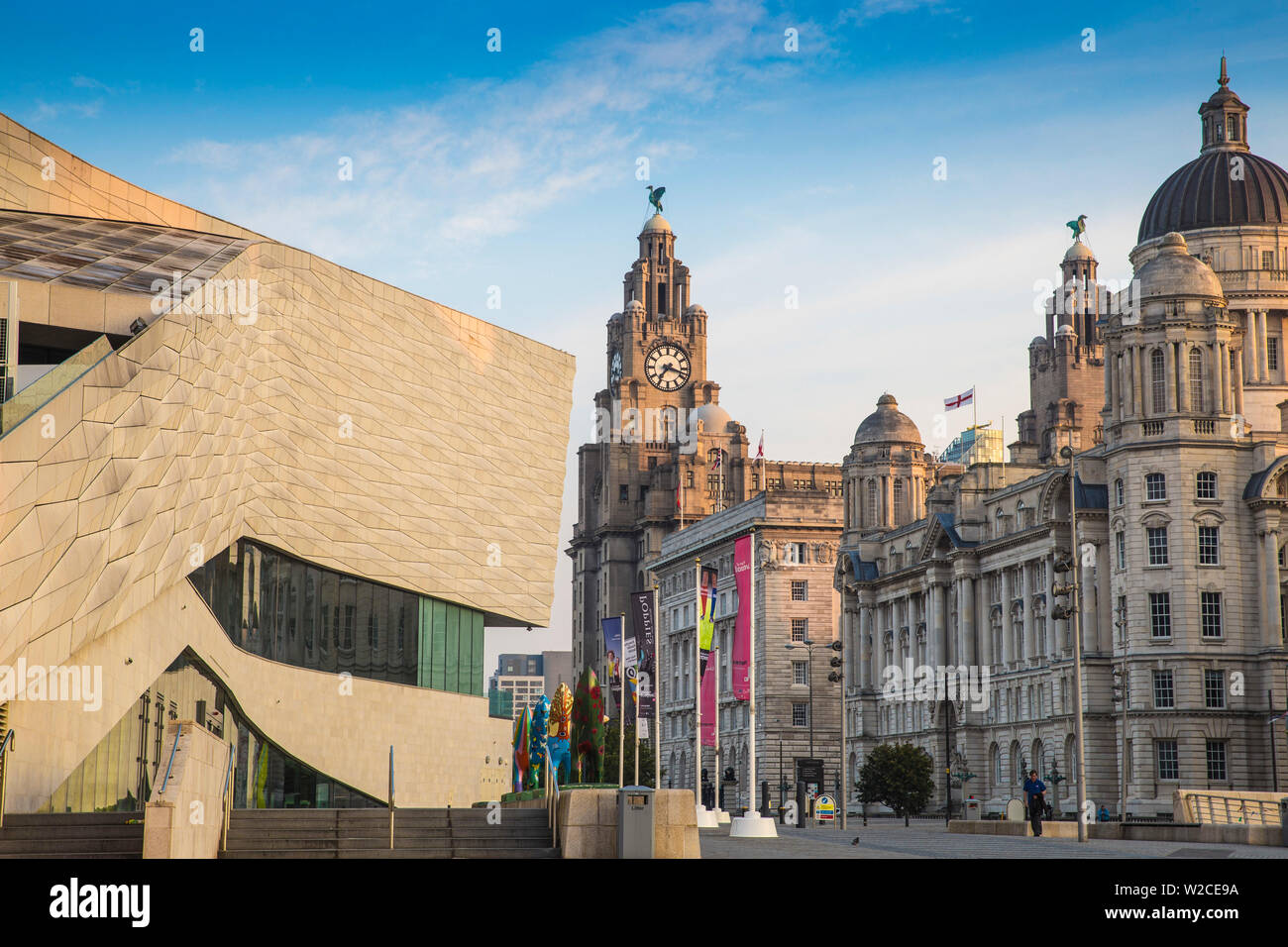United Kingdom, England, Merseyside, Liverpool, Museum of Liverpool and The Three Graces buildings Stock Photo