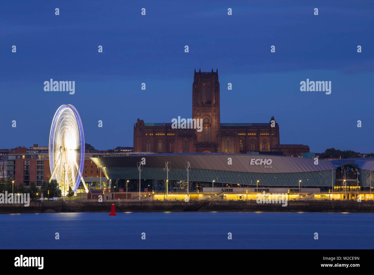 United Kingdom, England, Merseyside, Liverpool, View of Eco Arena and Liverpool Cathedral Stock Photo