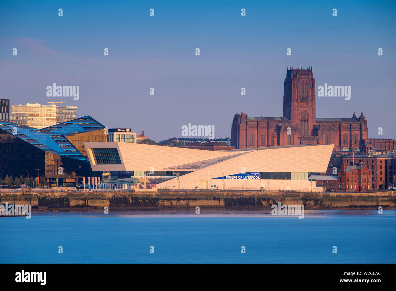 United Kingdom, England, Merseyside, Liverpool, View of The Museum of Liverpool and Liverpool Cathedral Stock Photo
