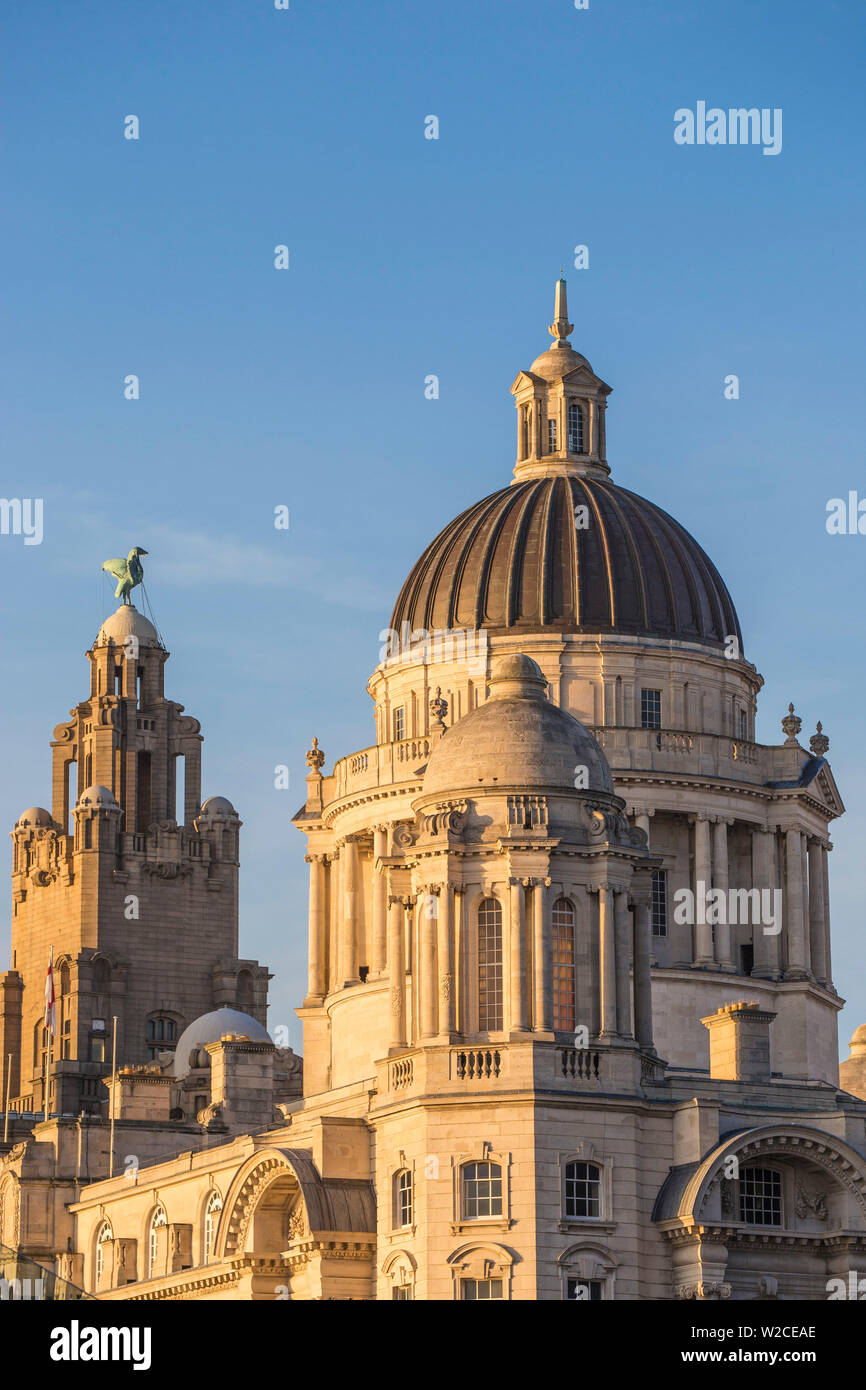 United Kingdom, England, Merseyside, Liverpool, The Port of Liverpool Building and The Royal Liver Building - two of The Three Graces buildings Stock Photo