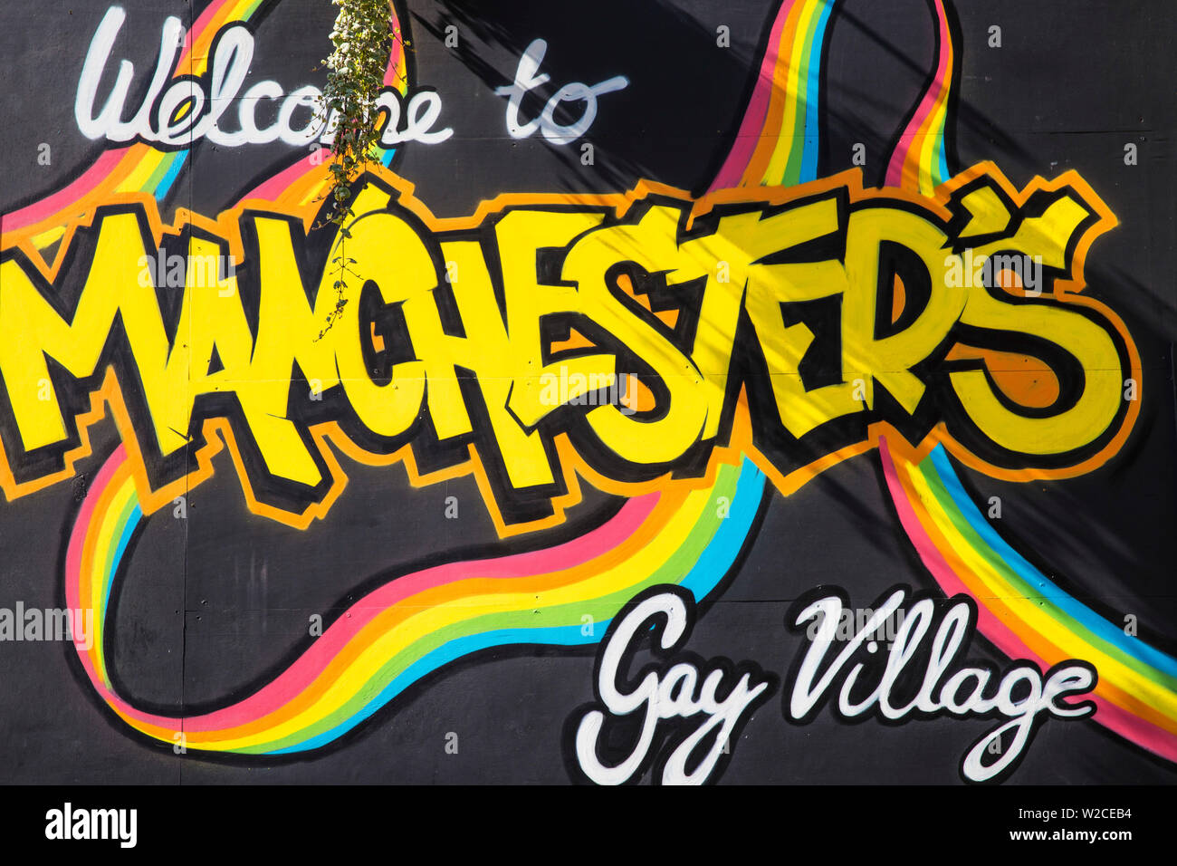 United Kingdom, England, Greater Manchester, Manchester, Canal Street, Mural on wall of Manchester's Gay Village Stock Photo