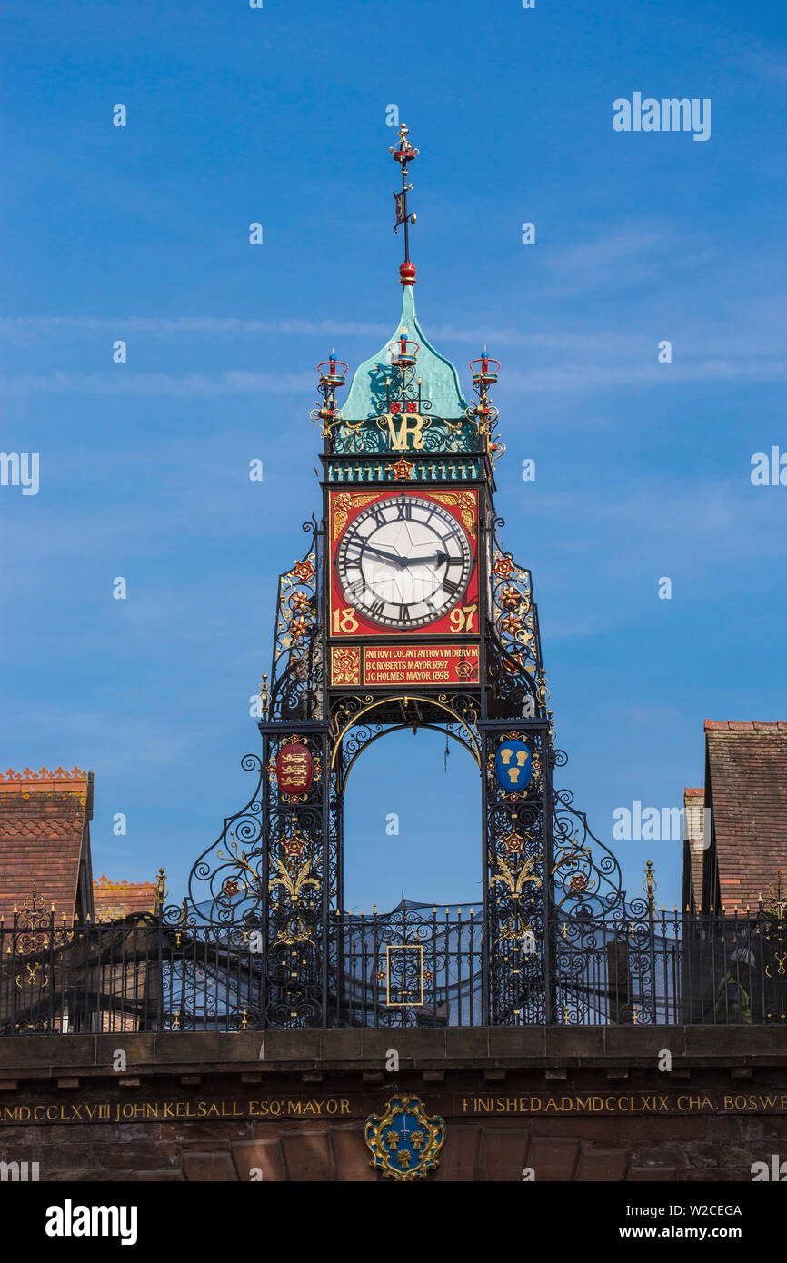 United Kingdom, England, Cheshire, Chester, Eastgate & Eastgate Clock Stock Photo