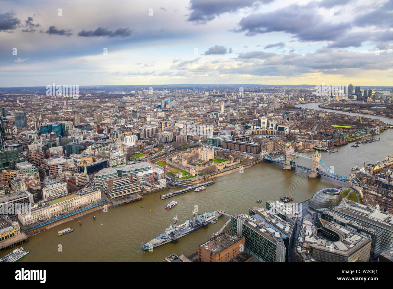 UK, England, London, View of London from The Shard, looking over Tower Bridge to Canary Wharf Stock Photo