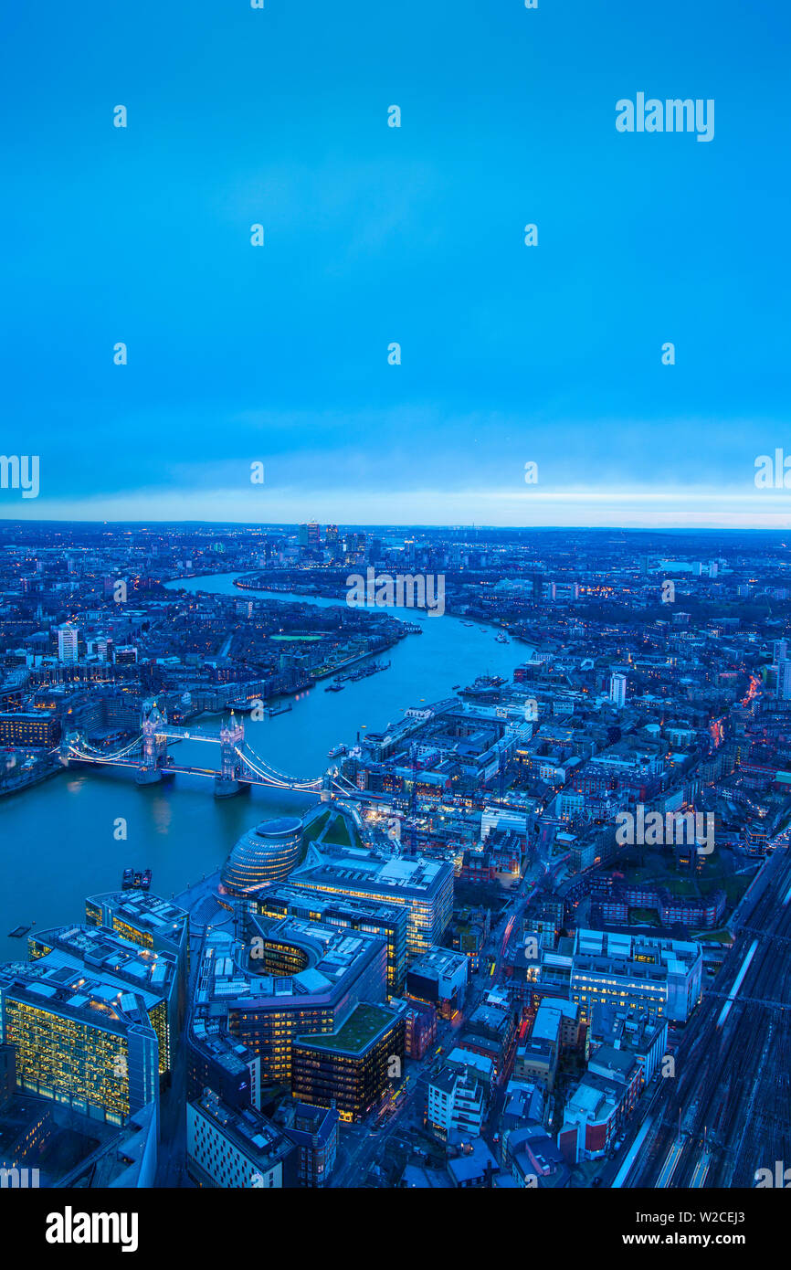 UK, England, London, View of London from The Shard, looking over Tower Bridge to Canary Wharf Stock Photo