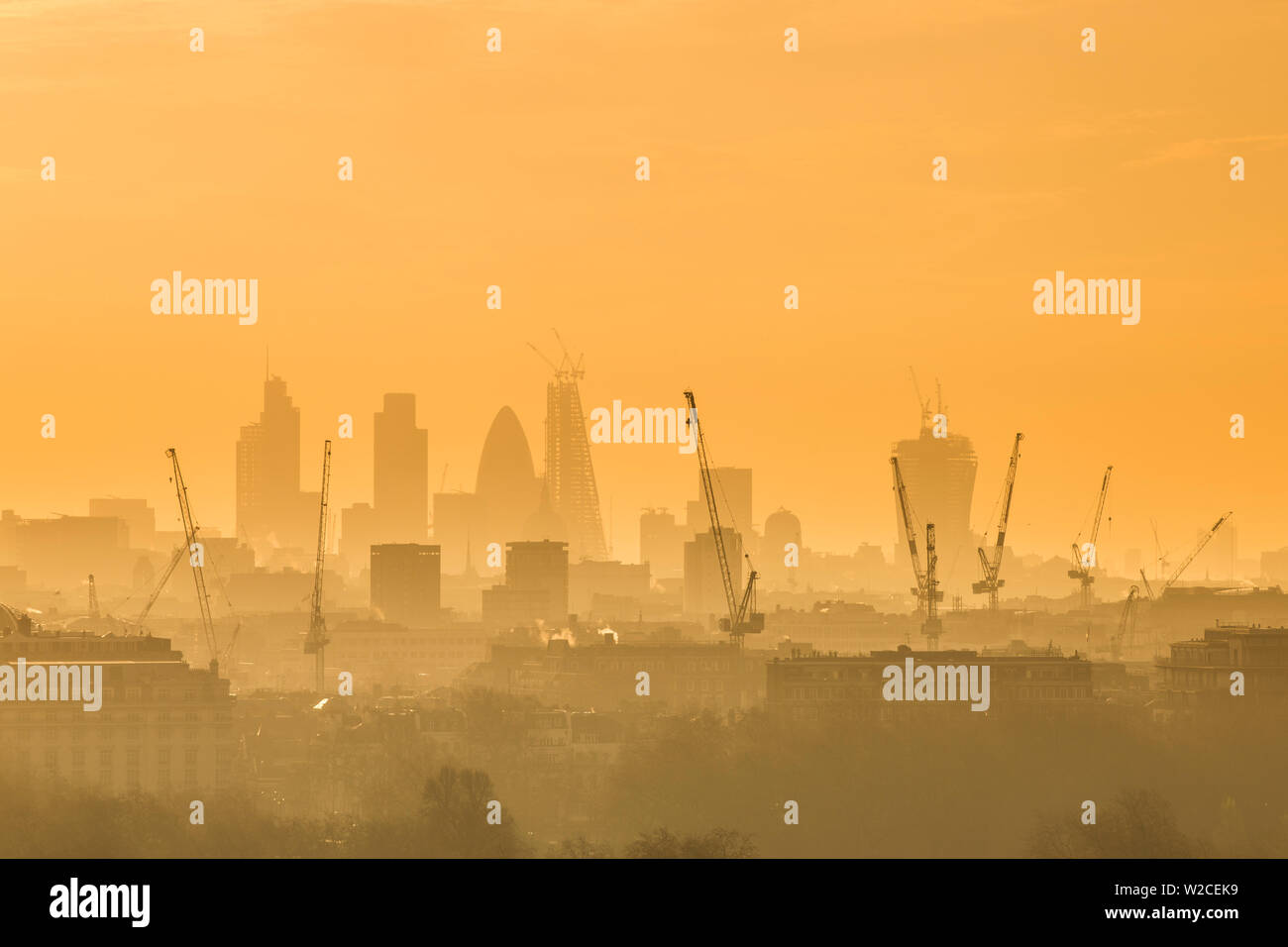 Construction cranes and City of London Skyline, London, England, UK Stock Photo