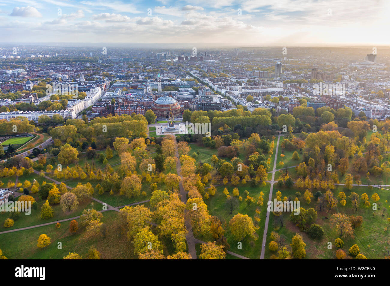 Aerial view from helicopter, Hyde Park, London, England Stock Photo