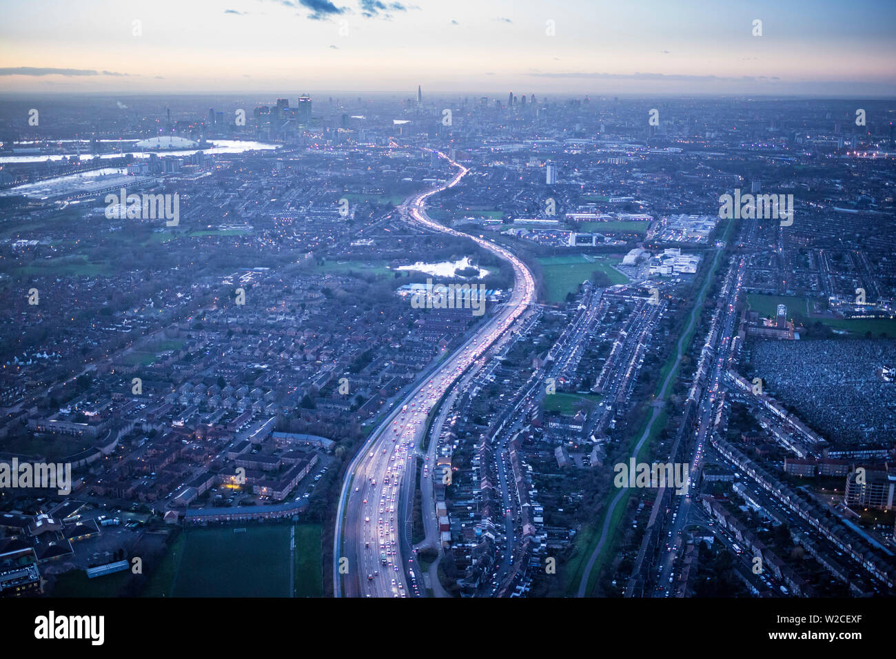 Aerial view of A13, Newham, East End, London, England Stock Photo