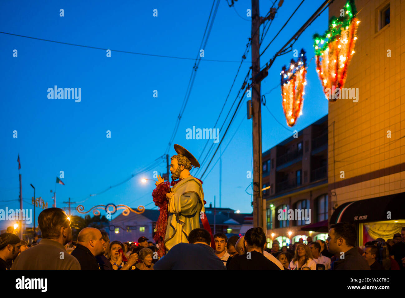 USA, Massachusetts, Cape Ann, Gloucester, annual Saint Peter's Fiesta, procession with Saint Peter statue Stock Photo