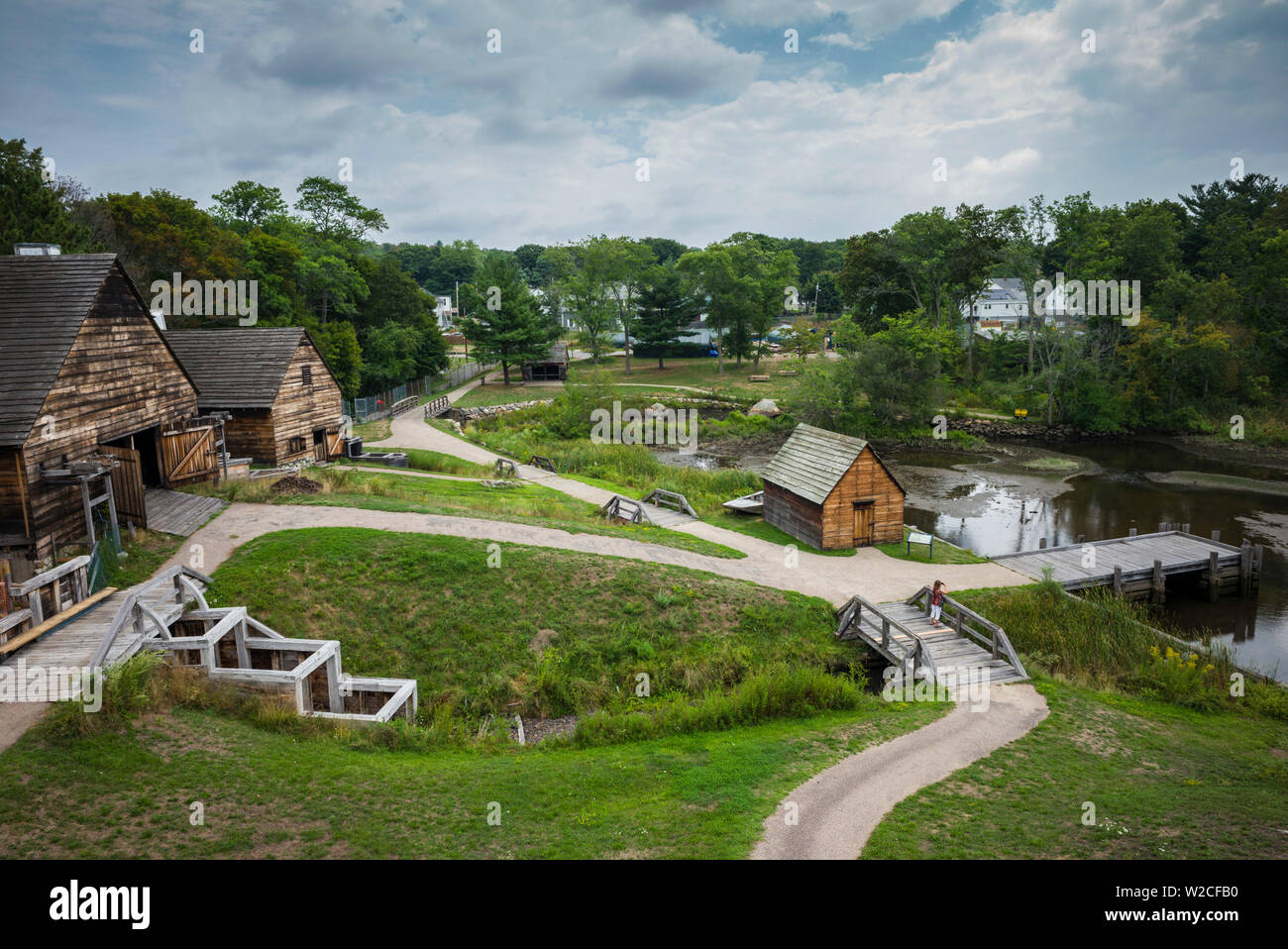 USA, Massachusetts, Saugus, Saugus Iron Works National Historic Park, historic first Iron Forge in the US, elevated view Stock Photo