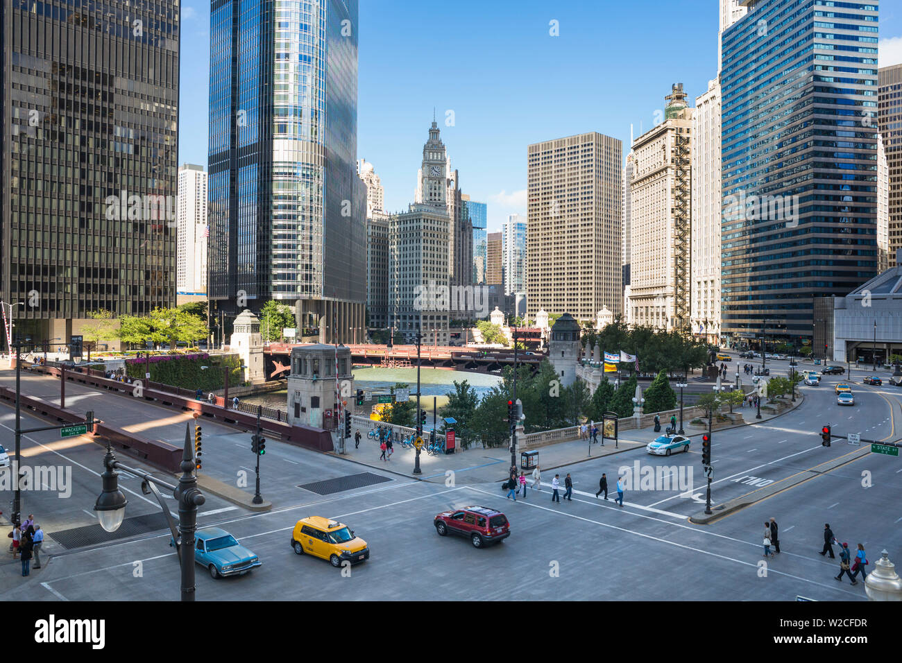 USA, Illinois, Chicago, Downtown West Wacker Drive Stock Photo