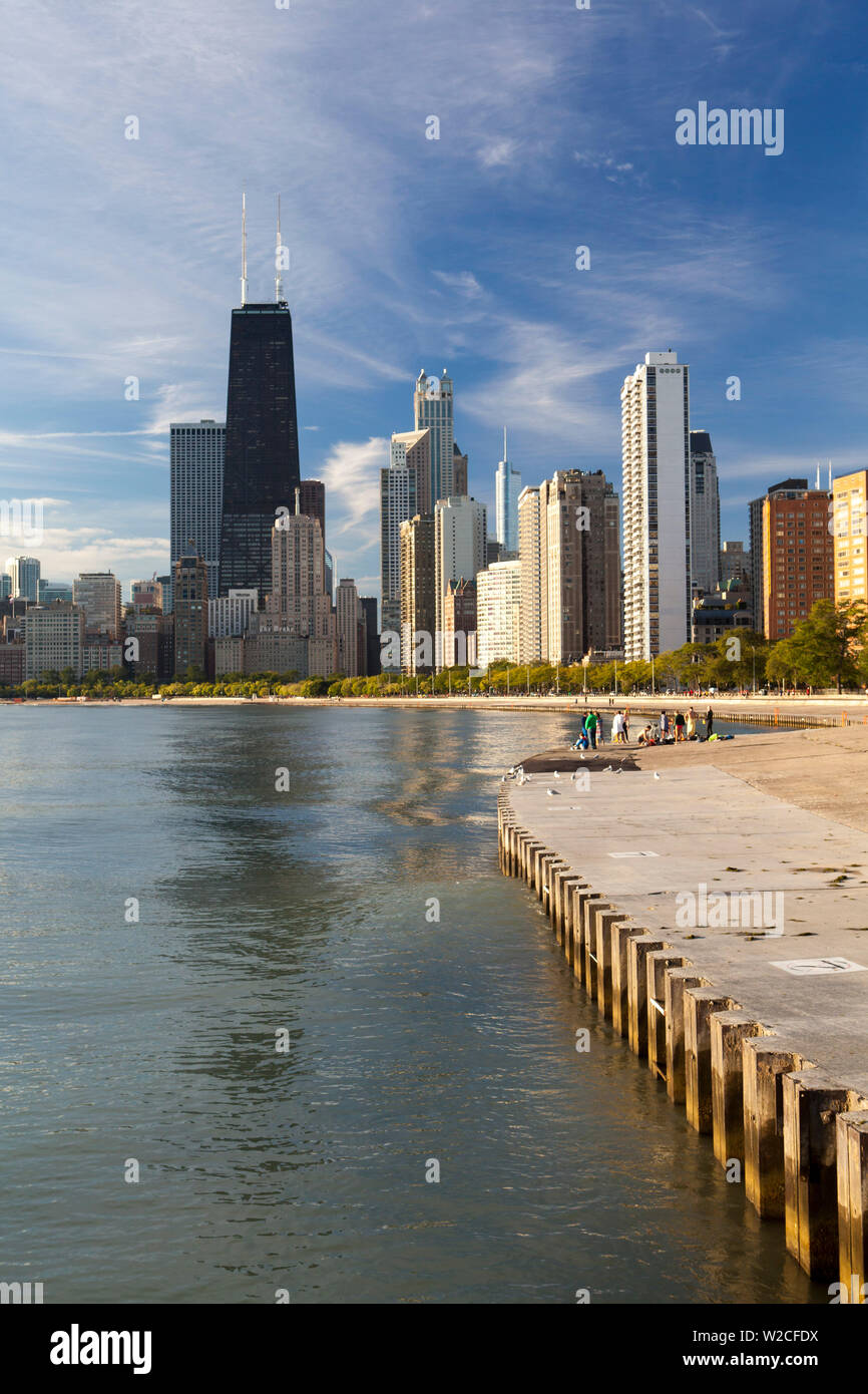 USA, Illinois, Chicago, The Hancock Tower and Downtown skyline from Lake Michigan Stock Photo