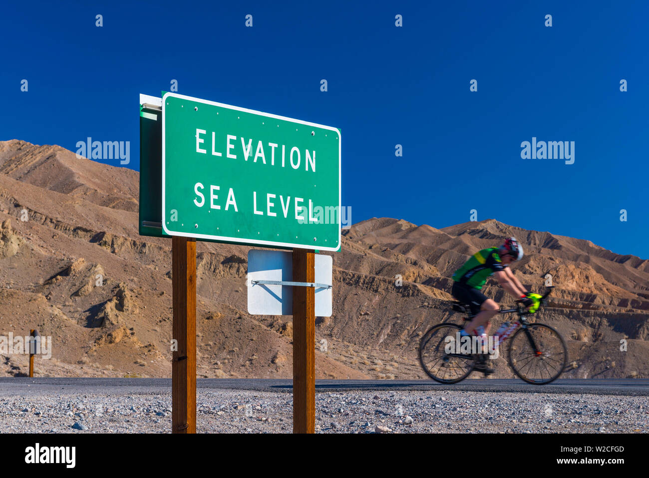 USA, California, Death Valley National Park, Elevation Sea Level sign Stock Photo