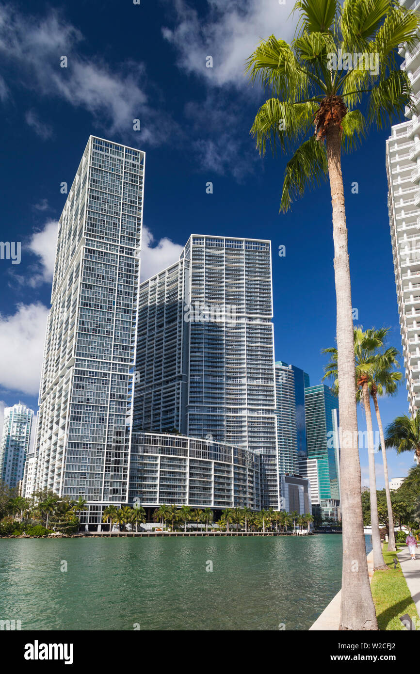 USA, Florida, Miami, city skyline from Brickell Key Stock Photo