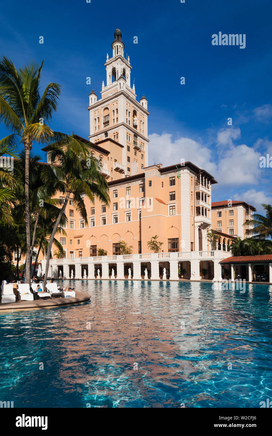 USA, Florida, Coral Gables, The Biltmore Hotel and swimming pool, largest hotel pool in the continental USA Stock Photo