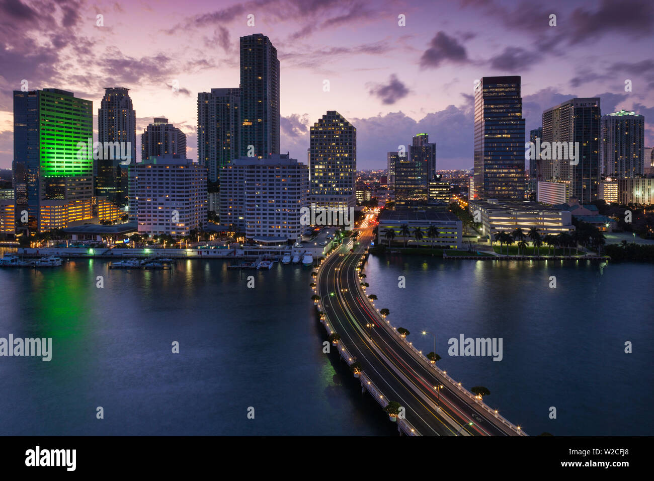 USA, Florida, Miami, elevated city skyline from Brickell Key Stock Photo