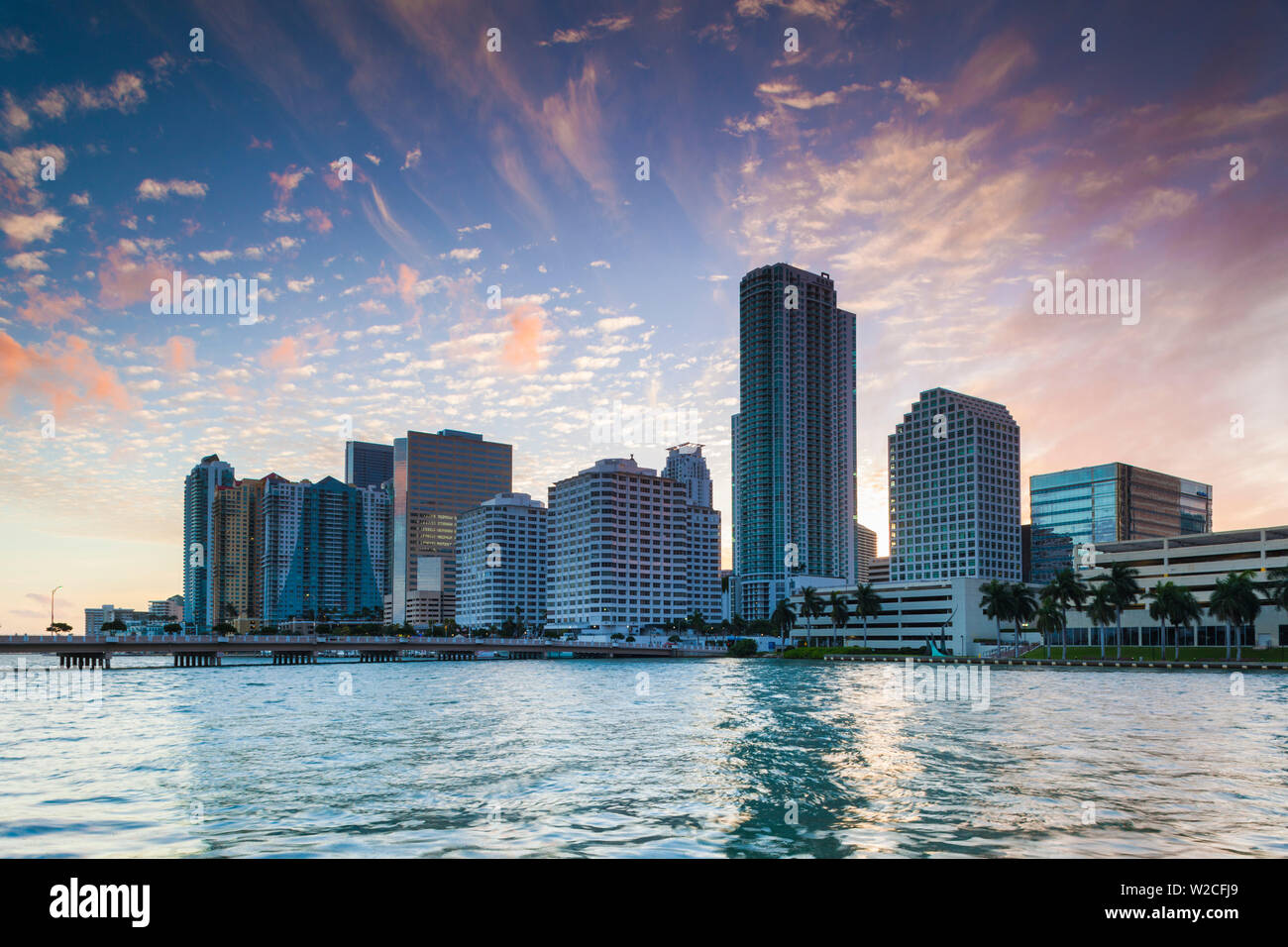 USA, Florida, Miami, city skyline from Brickell Key Stock Photo