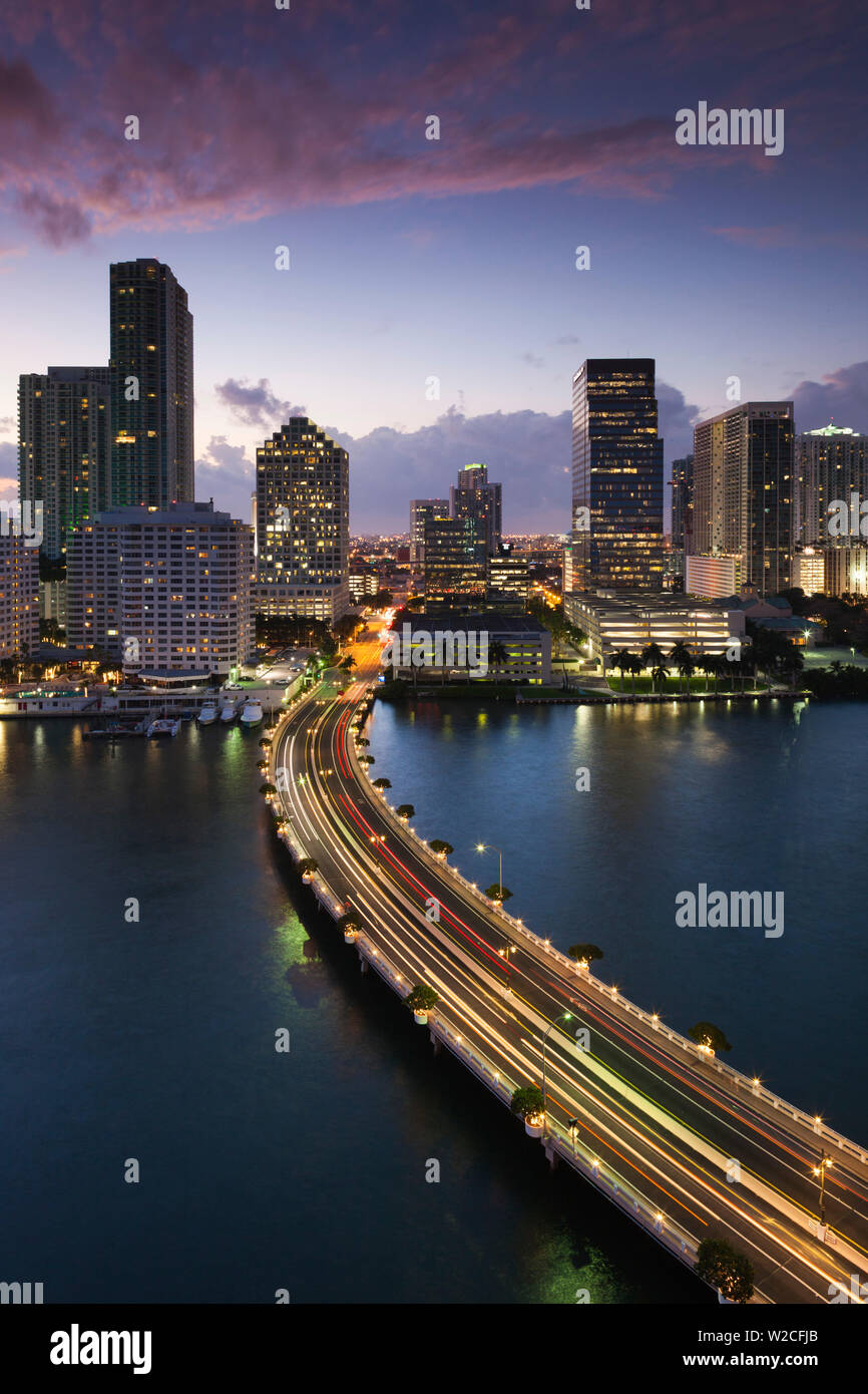 USA, Florida, Miami, elevated city skyline from Brickell Key Stock Photo