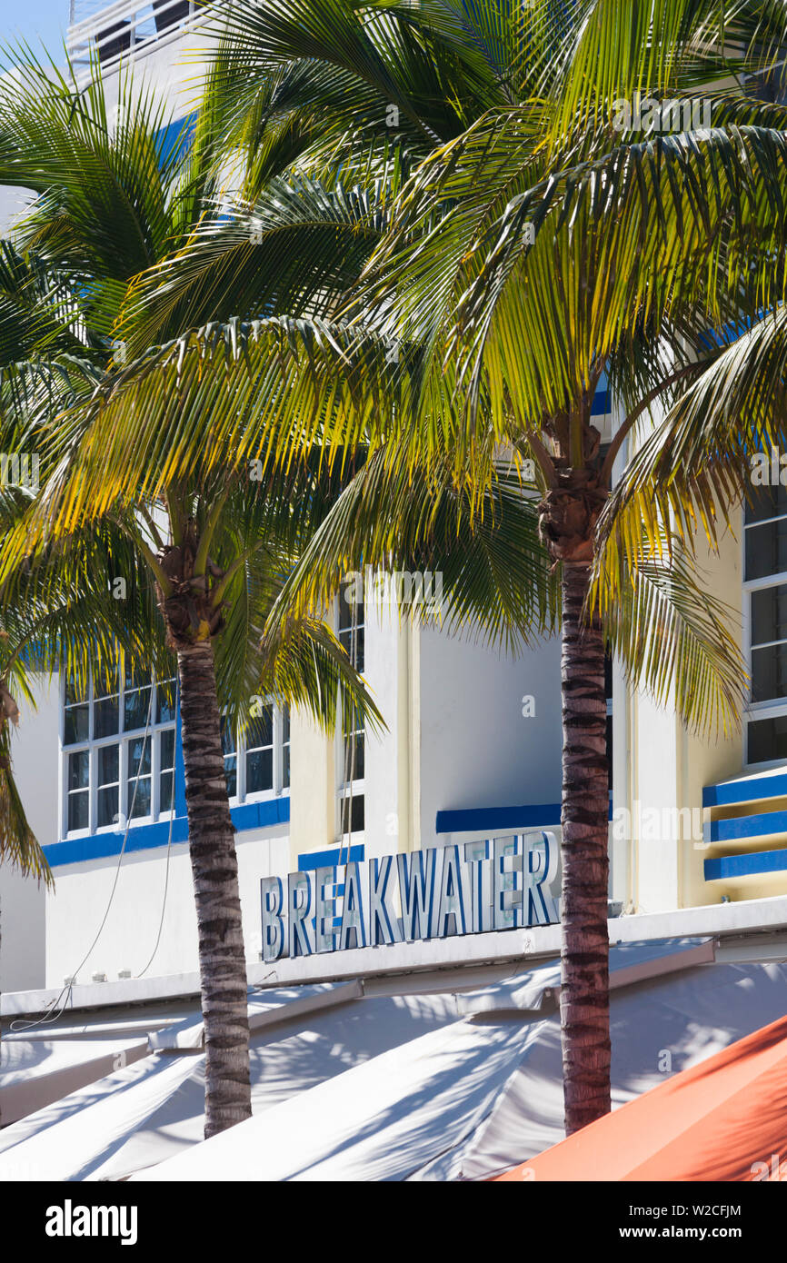 USA, Florida, Miami Beach, South Beach hotels on Ocean Drive, The Breakwater Hotel Stock Photo