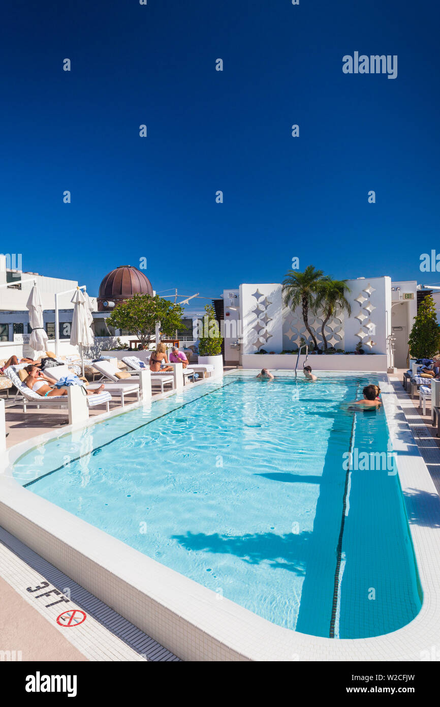 USA, Florida, Miami Beach, The Hotel, rooftop pool Stock Photo