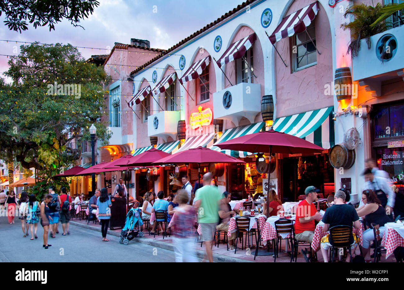 Florida, Miami Beach, South Beach, Espanola Way, Restaurants, Spanish Colonial Architecture, Pedestrian Friendly Stock Photo