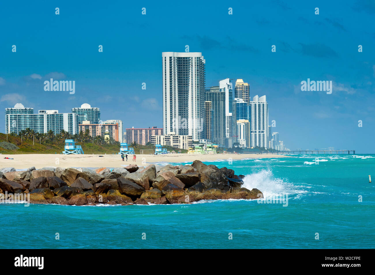 Florida, Haulover Beach Park, High Rise Residential Condominiums Of The City Of Sunny Isles Beach Stock Photo