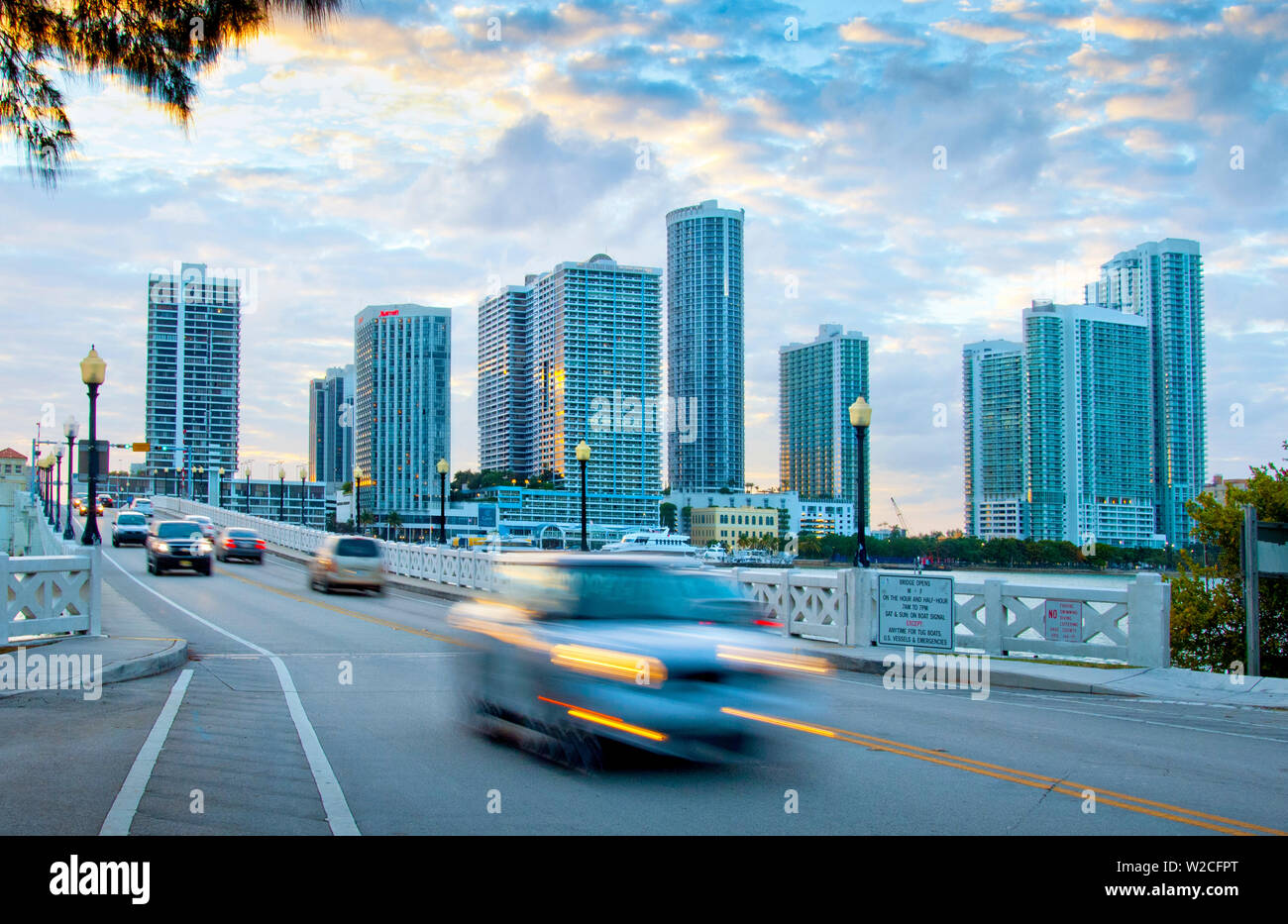 Florida, Miami, Venetian Causeway, Crosses Biscayne Bay Connecting Miami Beach To Downtown Miami Stock Photo