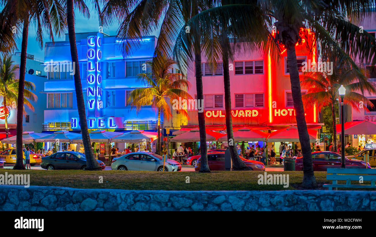 Art deco district, Ocean Drive, South Beach, Miami Beach, Miami, Florida, USA Stock Photo