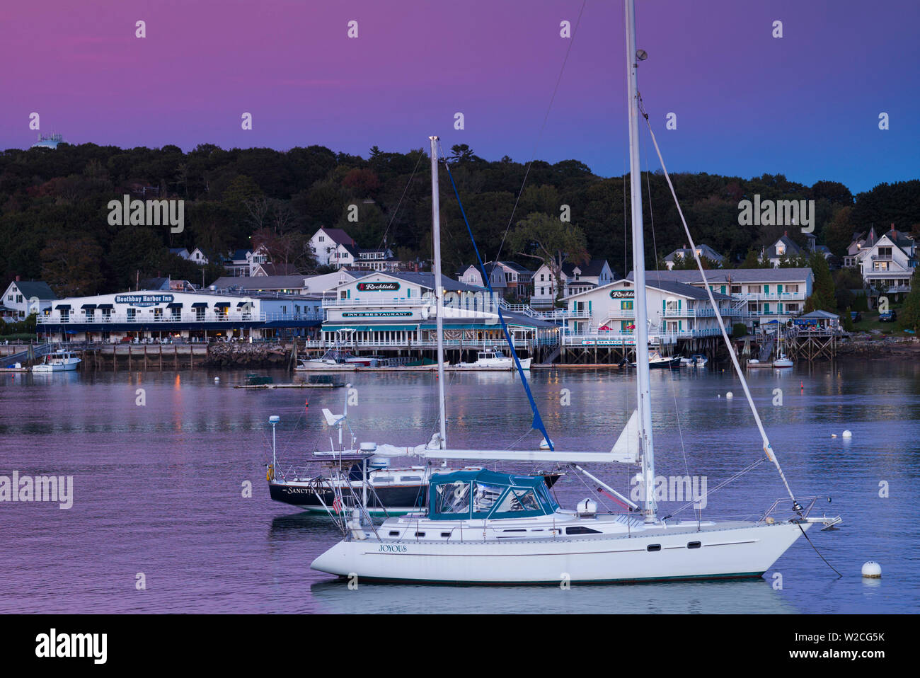 USA, Maine, Boothbay Harbor, boats, dusk Stock Photo Alamy