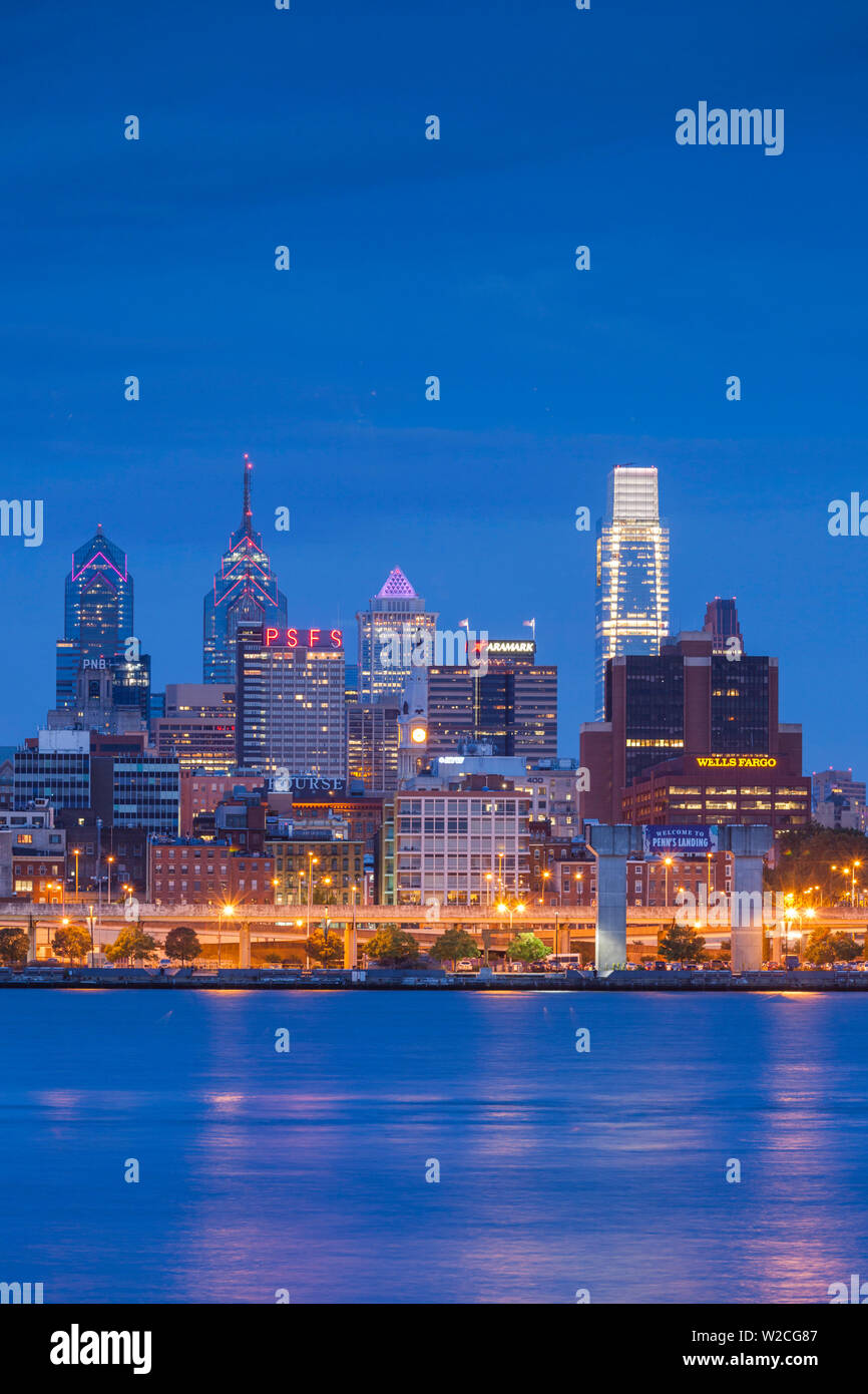 USA, Pennsylvania, Philadelphia, city skyline from Camden New Jersey, dawn Stock Photo