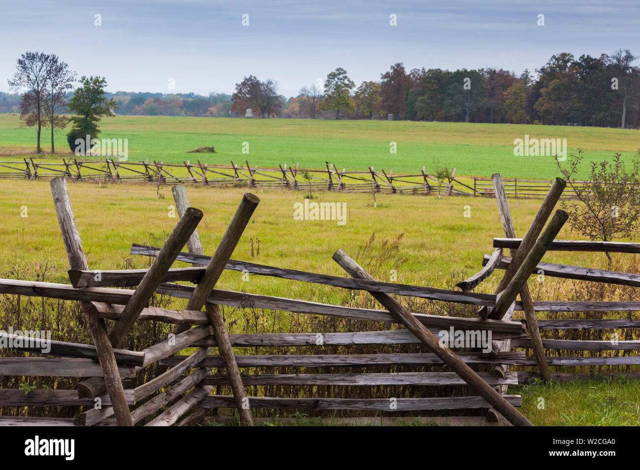 USA, Pennsylvania, Gettysburg, Battle of Gettysburg, battlefield fence Stock Photo