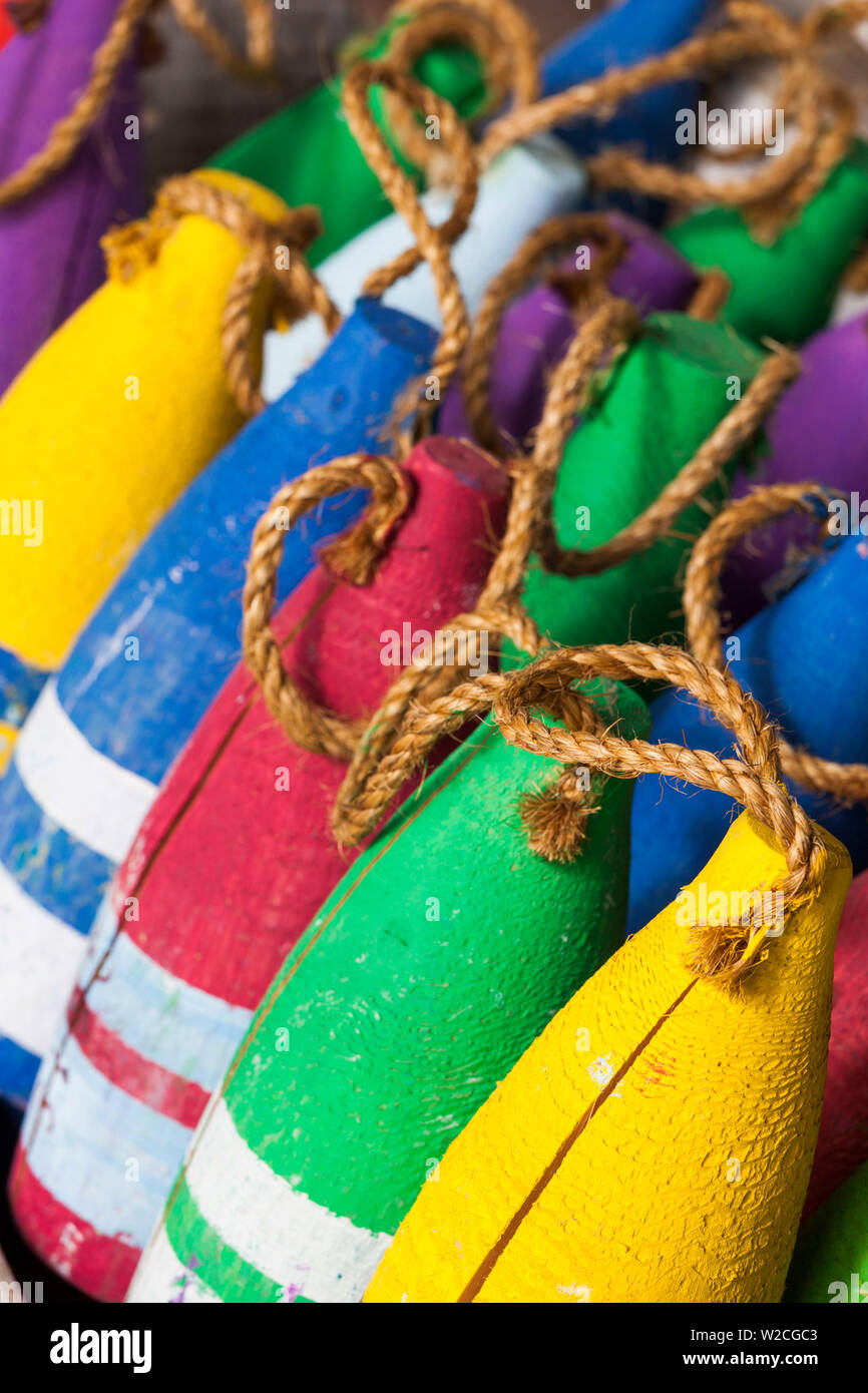 USA, North Carolina, Outer Banks National Seashore, Corolla, crayon-colored decorative buoys Stock Photo